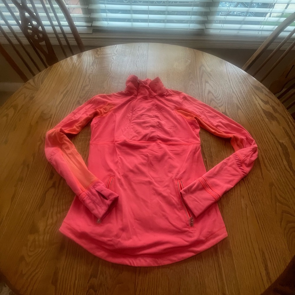 Lululemon Running Partial Zip Pullover Thumb Holes Hand Covers 8 Orange Play